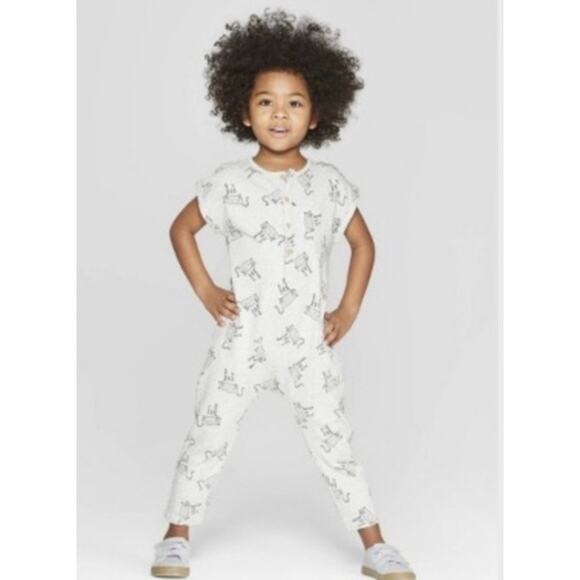 Art Class Henley Romper Jumpsuit Cheetah Leopard Boys Girls 2T Gray - Picture 1 of 9